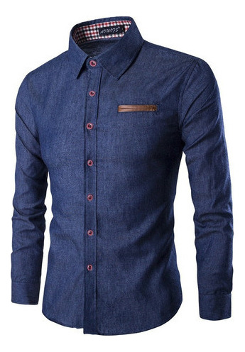 Camisa Vaquera De Manga Larga De Corte Ajustado Para Hombre