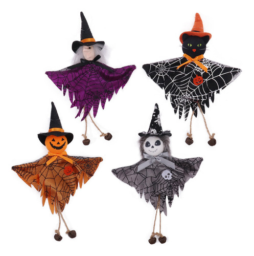 Fiesta Halloween Bruja Calabaza Gato Negro 4 Colgantes