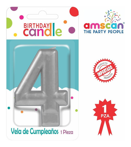 Vela De Número Color Plata Metálico Marca Amscan