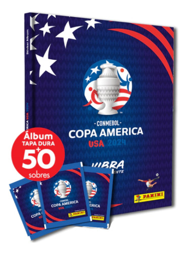 Kit álbum Copa América USA 2024 Panini tapa dura + 50 packs de figuritas en caja
