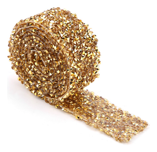 Cinta De Diamantes De Imitación Con Fondo Dorado De Cristal,