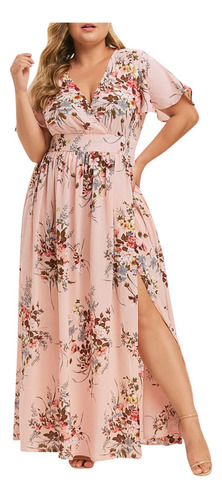 Vestido Q Para Mujer Talla Grande Con Cuello En V Y Estampad