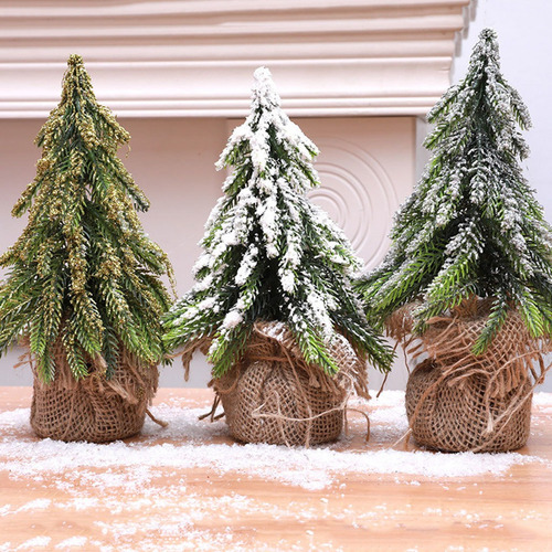 Árbol De Pino De Nieve En Miniatura De Escritorio, Arpillera