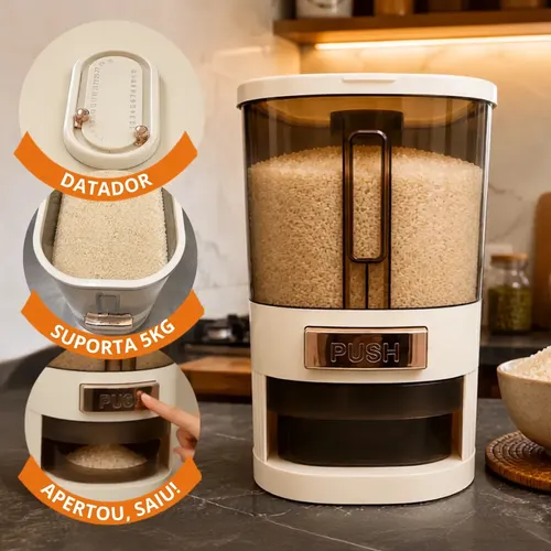 Dispenser De Alimentos 5kg Organizador De Grãos Arroz Cereais Temperos Porta Cereal De Cozinha Com Copo Medidor Pote Plastico Grande Para Armazenamento De Alime