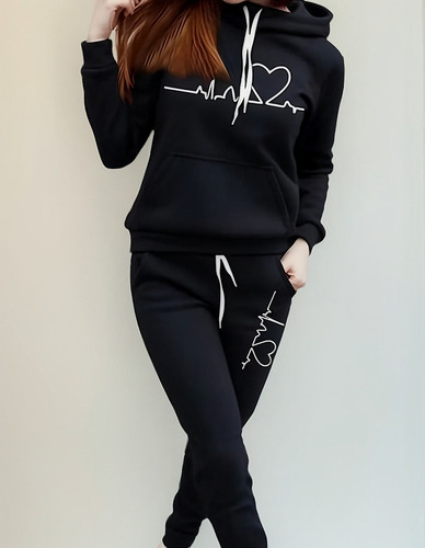 Conjunto Deportivo Mujer Love Sudadera Y Pants Cómodo
