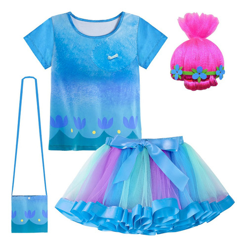 Disfraz De Trolls Poppy Cosplay Infantil Kit De Fiesta De