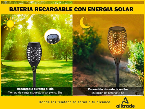 Imagen 5 de 10 de Farol Solar Exterior Led Fuego Calida Aplique Pared Jardin