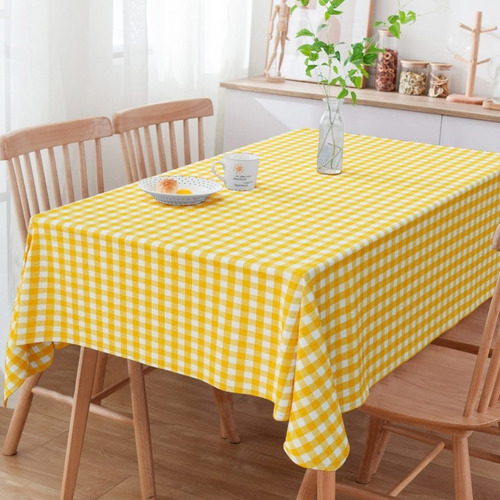 Kit De Toalhas De Mesa Xadrez Amarelo Quadrada 1.50m X 1.50m