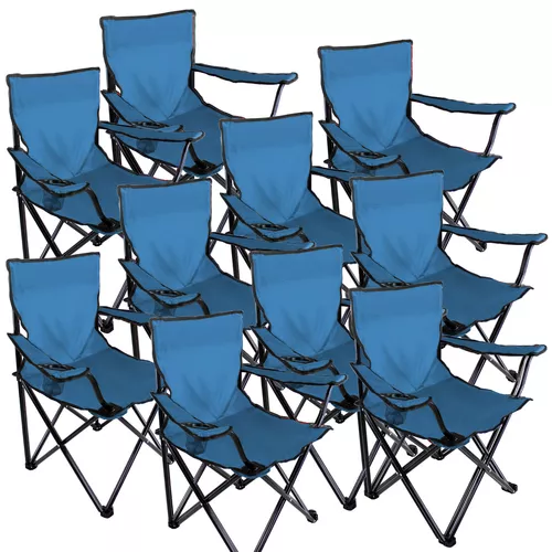 Kit 10 Sillas Plegables Para Camping Acampar Playa Portatil Color Azul