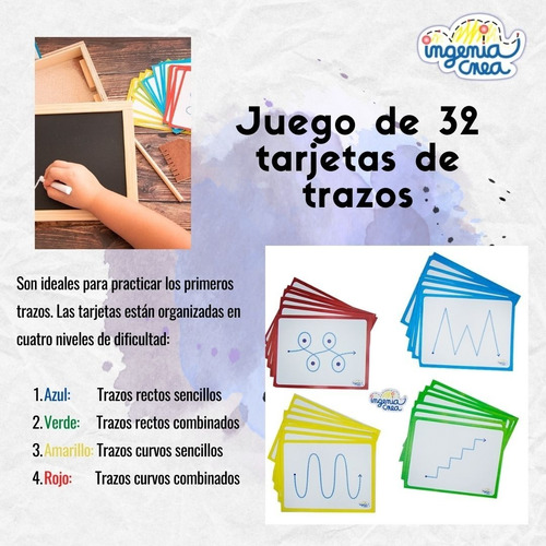 Bandeja Didáctica Montessori Ingeniacrea+cartas+pizarr Doble