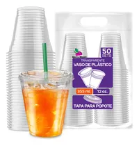 Comprar Berry Bloom 50 Vasos Desechables De Plástico Con Tapa Para Popote 12 Oz Transparentes Vasos Perfectos Para Llevar Bebidas Frías