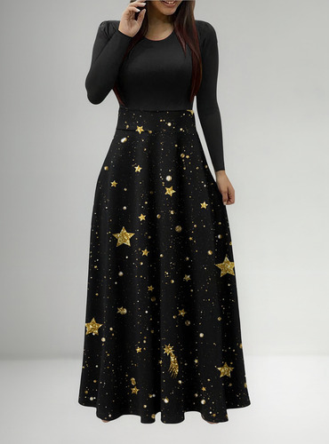Saia F Feminina Plus Size Com Estampa De Natal, Manga Redond