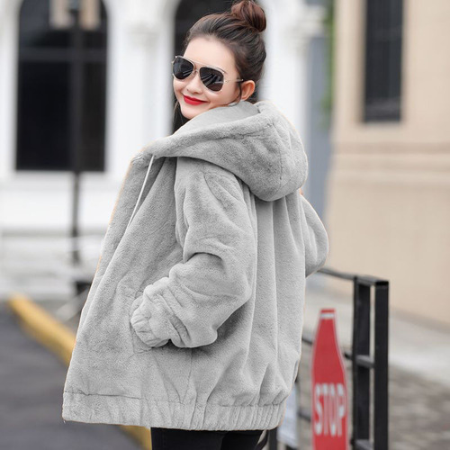 Chaqueta Polar Con Capucha Y Cremallera Para Mujer, Cálida Y Casual