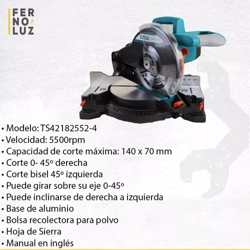 Sierra ingletadora total 1800w Disco 255mm 10 Pulgadas