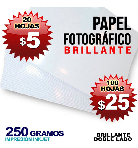 Imagen 3 de 3 de Fotográfico Brillante 250 Gramos Doble Cara 20 Hojas $5