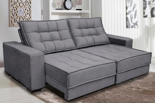 Sofá Retrátil Reclinável 5 Lugares Coliseu 2,90m Suede Cinza