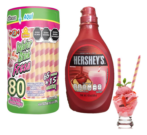 Wafer Stick Barquillo Galleta Fresa + Jarabe Hershey Fresa