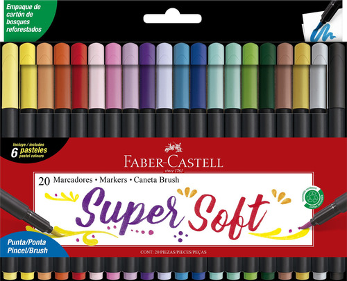 Marcadores Faber-castell Punta Pincel Supersoft X20 Colores