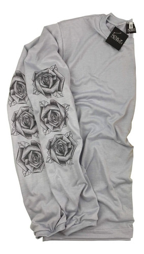 Camiseta Manga Longa Tumblr Estampa De Rosas Nas Mangas Moda