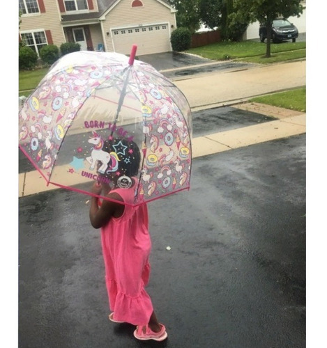 Imagem 9 de 9 de Guarda Chuva Infantil Transparente Desenho Unicórnio