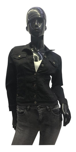 Imagen 3 de 6 de Chamarra Chaqueta De Mezclilla Negra Mujer Dama
