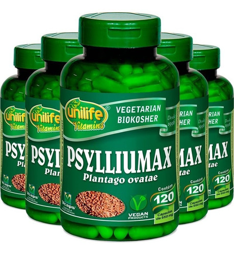 Kit 5 Psyllium 120 Cápsulas Psylliumax Unilife Vitamins Sabor Neutro