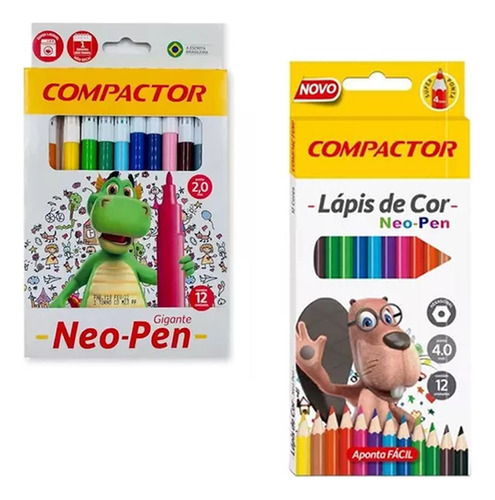 Kit Lápis De Cor E Canetinha Neo-pen Compactor 12 Cores