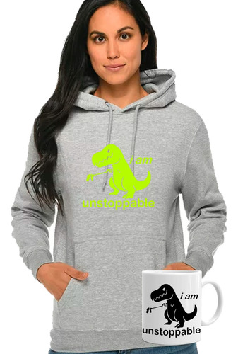 Poleron Canguro Unisex 137 Dinosaurio Imparable Flúor + Tazón 