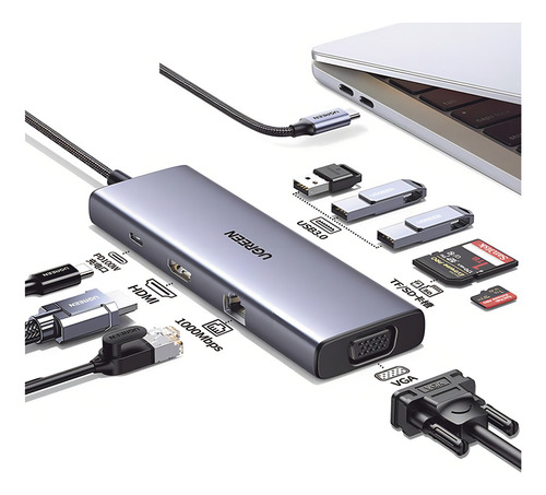 Adaptador Ugreen 9 In 1 Usb-c Multifunction Adapter - Gris