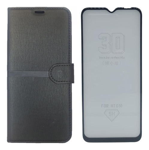 Kit de funda tipo cartera compatible con Motorola G50 4G y película 3D