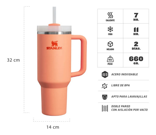 Vaso Térmico Stanley Quencher H2.0 Color Nectarine Salmón Nectarine H2.0