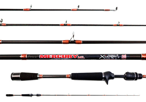 Vara Para Carretilha Xingu Mercury (1,65m) 8-17lb Inteiriça Cor Cor Preto Com Laranja