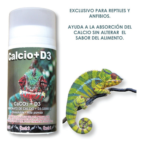Calcio Con Vitamina D3 Para Reptiles Anfibios Camaleón 120g