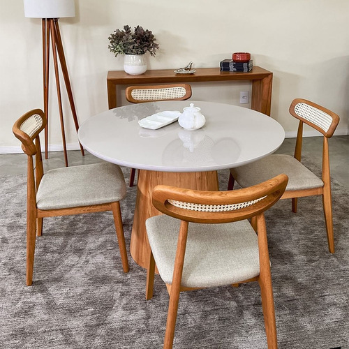 Mesa Jantar Cone Verniz Tampo Redondo Laca Com Vidro 135cm