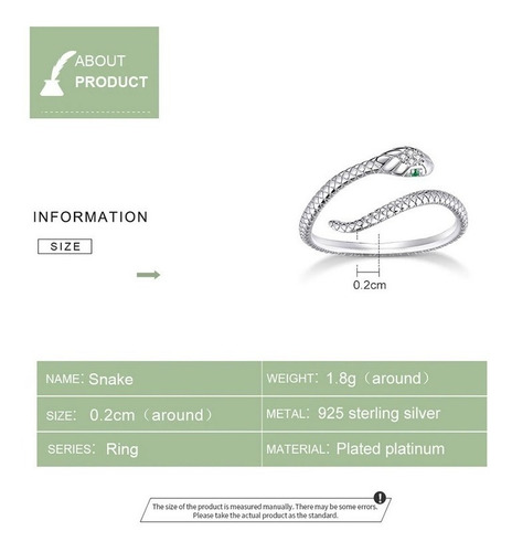 Imagen 3 de 7 de Anillo Argolla Para Mujer Serpiente Ajustable En Plata 925