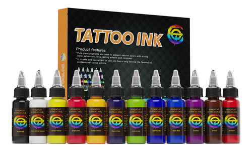 Hxqicai Juego De Tinta De Tatuaje De 12 Colores, Tinta De Ta