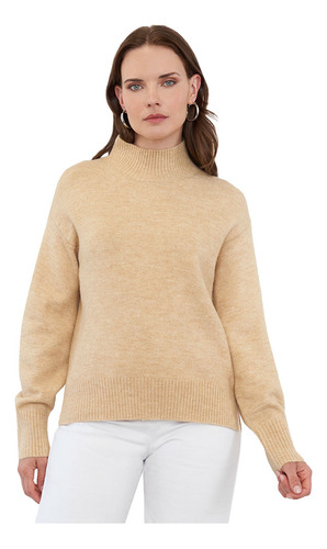 Sweater Mujer Cuello Alto Beige Corona