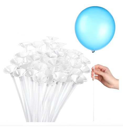 Paquete Porta Globos Con 50 Copas Y 50 Bases Varas De 43 Cm