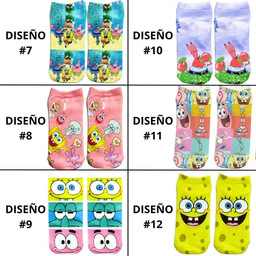 Medias Tobilleras Sublimadas Bob Esponja Unisex X12
