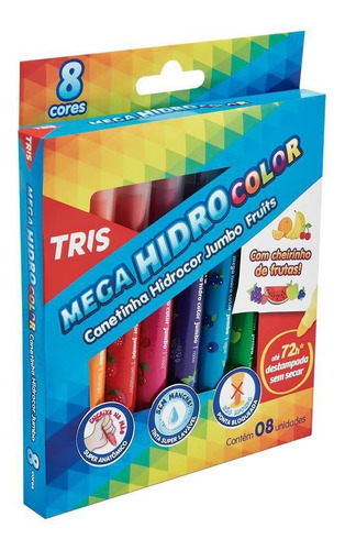 Caneta Hidrocor Tris Mega Hidro Color Jumbo Fruits 8 Cores