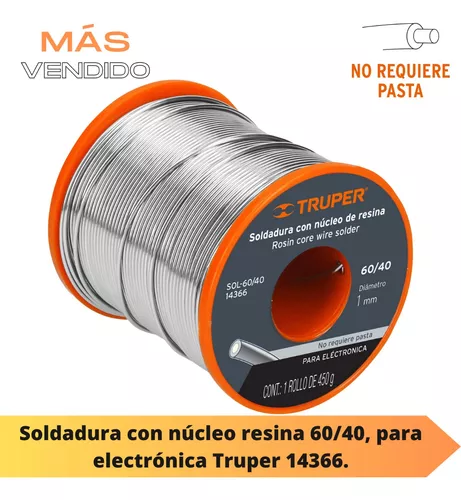 Soldadura con núcleo resina 60/40, para electrónica, 450 g, Soldaduras y Pasta  Para Soldar, 14366
