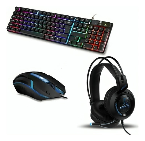 Combo Gamer Teclado Auriculares Mouse Gamer Luces