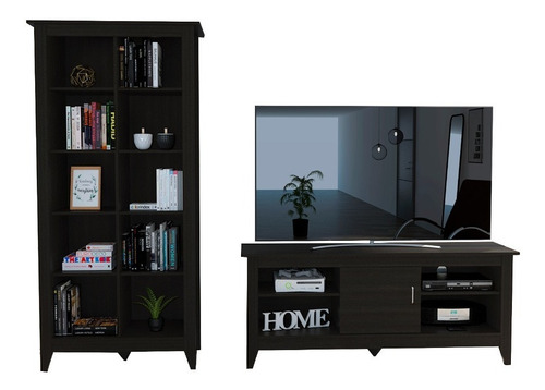 Rack Tv65 C/puerta + Librero Essential - Wengue