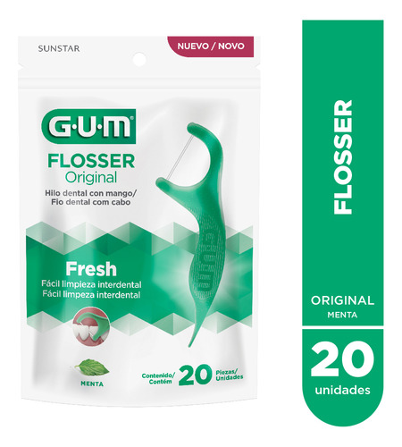 Gum Flossers Hilo Dental Con Mango Menta Refrescante 20 Uds