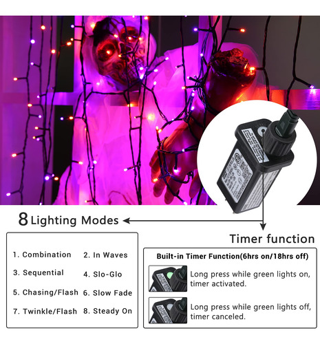 Serie Luces Led Naranja Morado Halloween 28.7 Mts 300 Leds