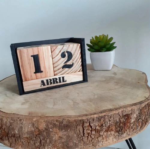 Calendário Permanente De Madeira P/ Mesa Home Office Decor