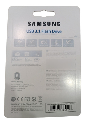 Imagen 2 de 3 de Pendrive Samsung 64gb Bar Plus Usb 3.1 300mb/s Tienda Fisica