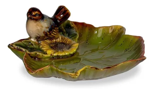Saboneteira De Porcelana Decorativa Passarinho 17x5cm