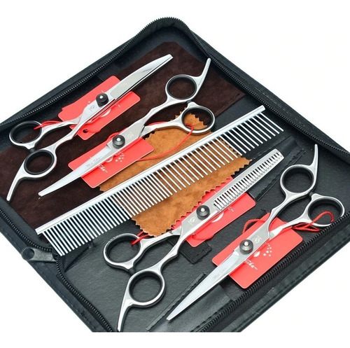 Kit Tesoura Pet De Tosa Ou Barbearia C/ 4 Tesouras E 1 Pente