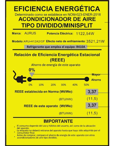 Minisplit Aurus 1 Tonelada 220v Solo Frio Aru-12a2/of Blanco